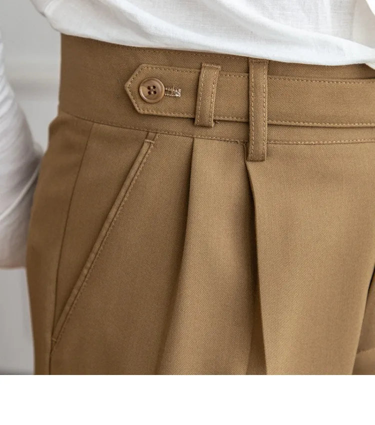 Mid-High Waist Straight Cropped British Pants
